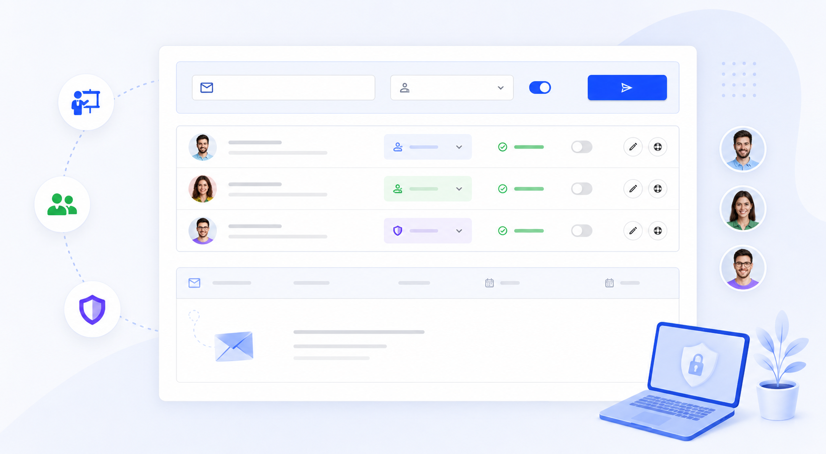 Painel escolar da TeachPlus com métricas de equipe, alunos, turmas e materiais.